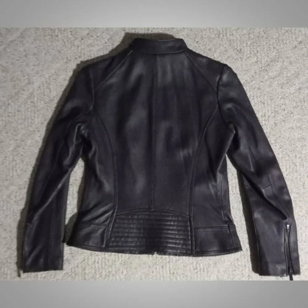 stunning! Michael Kors purple LEATHER jacket Coat size medium moto style